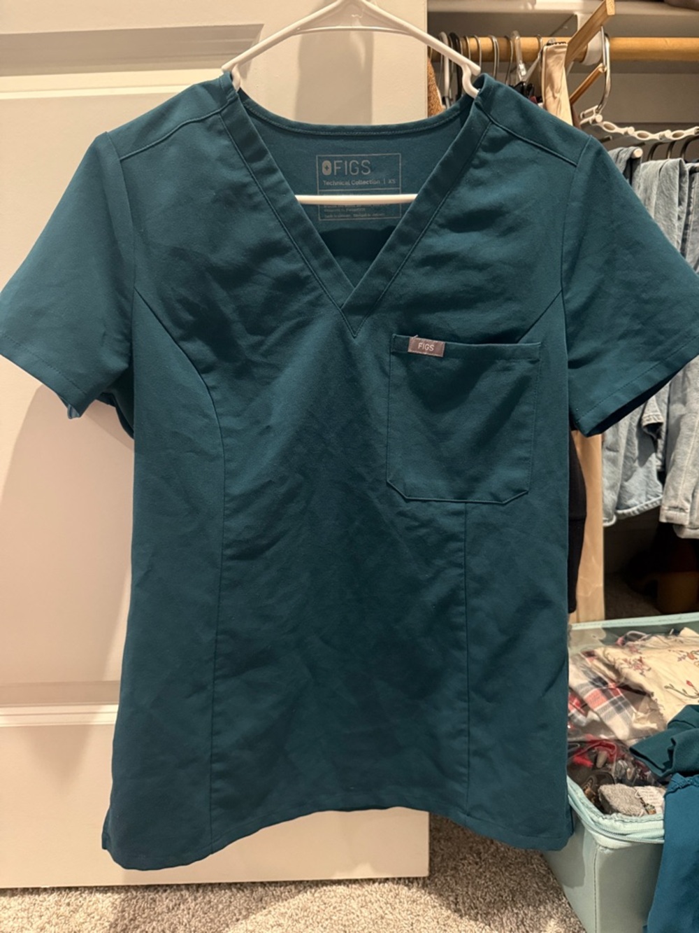 FIGS Teal V-Neck Scrub Top with Chest Pocket